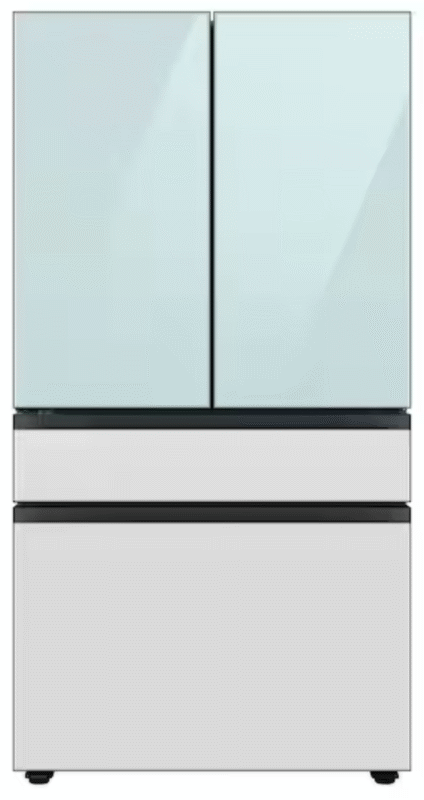 Samsung Bespoke 29 cu. ft. Standard Depth Morning Blue/White Glass 4-Door French Door Smart Refrigerator with Beverage Center