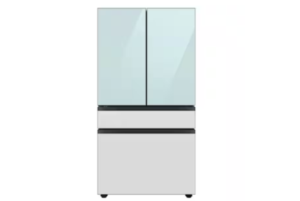 Samsung Bespoke 29 cu. ft. Standard Depth Morning Blue/White Glass 4-Door French Door Smart Refrigerator with Beverage Center